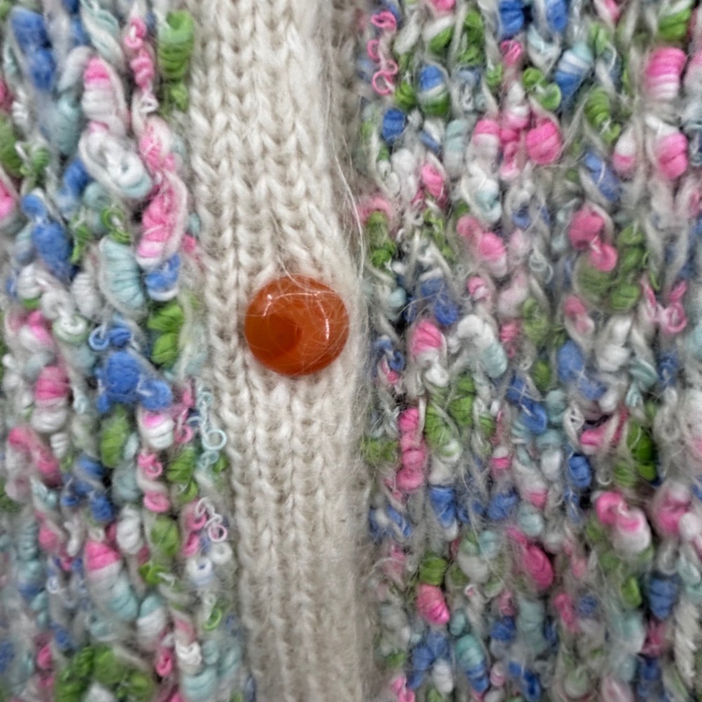 Vintage Handmade Chunky Knit Cardigan Multi Color Speckled Buttons Cream Trim‎ - Picture 5 of 8